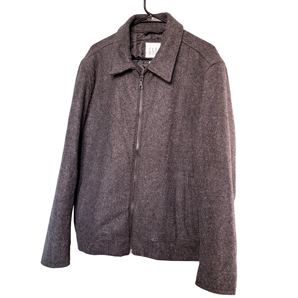 GAP Mens Wool Blend Full Zip Harrington Jacket Charcoal Gray L Vintage Y2K